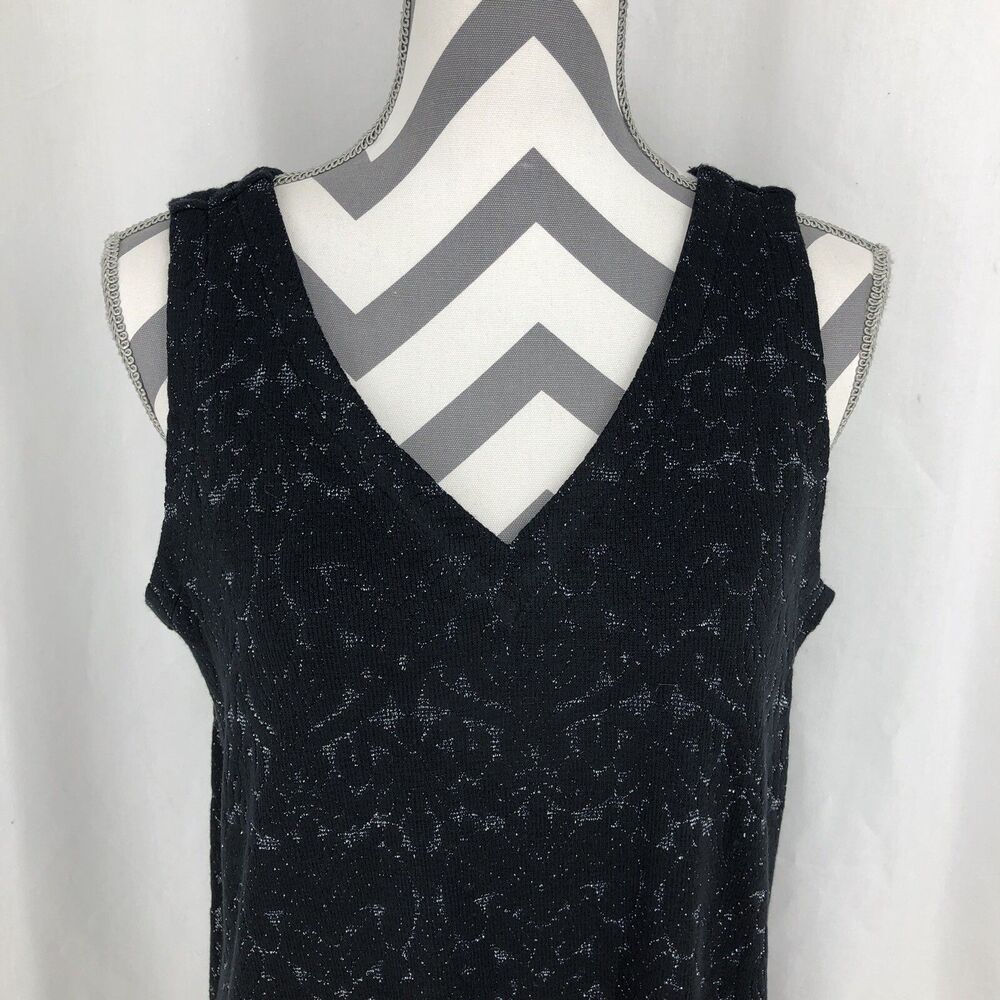 LOFT Black Silver Double V-Neck Pencil Mini Dress 456326 Large Petite NWT